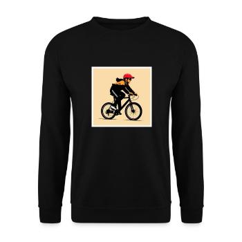 Mann fährt mit dem Fahrrad - Unisex Pullover - Schwarz - Vorne - Alina (178cm) & Michal (187cm)