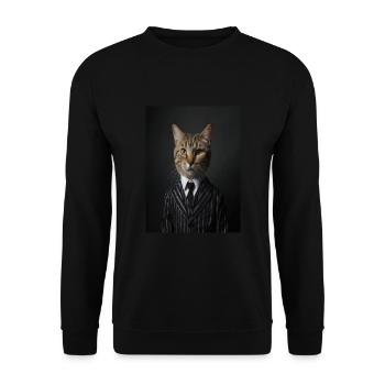 Cat Portrait of Cat in Striped Suit and Tie - Unisex Sweatshirt - black - Front - Alina (178cm) & Michal (187cm)