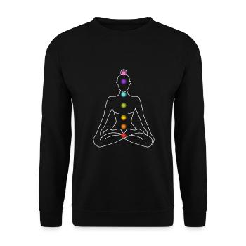 Chakra Chakren Meditation Lotussitz meditieren Yog - Unisex Pullover - Schwarz - Vorne - Alina (178cm) & Michal (187cm)