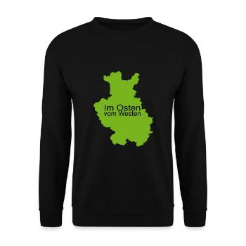 Im Osten vom Westen Ostern Ostergeschenk - Unisex Pullover - Schwarz - Vorne - Alina (178cm) & Michal (187cm)