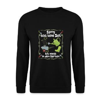 Ich muss in den Garten | Gartenarbeit - Unisex Pullover - Schwarz - Vorne - Alina (178cm) & Michal (187cm)