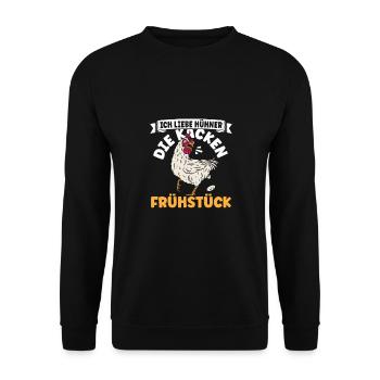 Ich liebe Hühner Frühstück - Unisex Pullover - Schwarz - Vorne - Alina (178cm) & Michal (187cm)