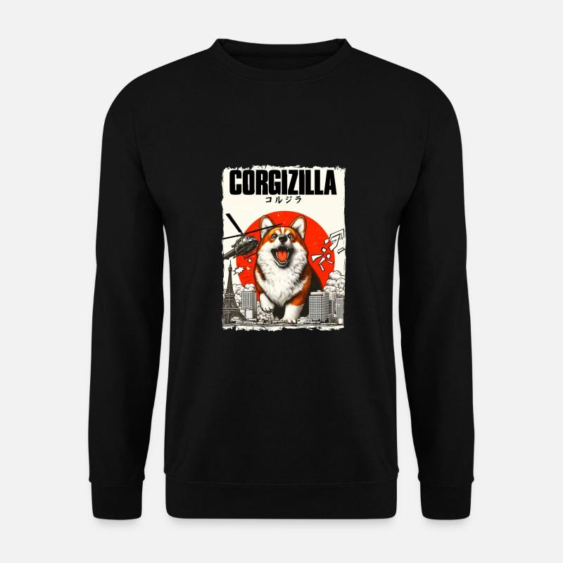 Corgi Hund Corgizilla Lustiges Hunde Design Corgi - Unisex Pullover - Schwarz