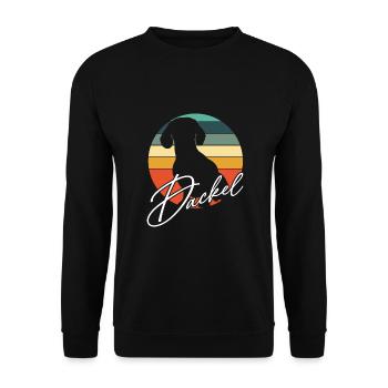 Dackelsilhouetten Dackelgrafik in Vintage Kreis - Unisex Pullover - Schwarz - Vorne - Alina (178cm) & Michal (187cm)