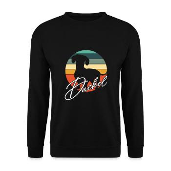 Dackelsilhouetten Dackelgrafik in Kreisfläche - Unisex Pullover - Schwarz - Vorne - Alina (178cm) & Michal (187cm)