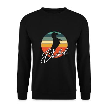 Dackelsilhouetten in Vintage Kreisfläche - Unisex Pullover - Schwarz - Vorne - Alina (178cm) & Michal (187cm)