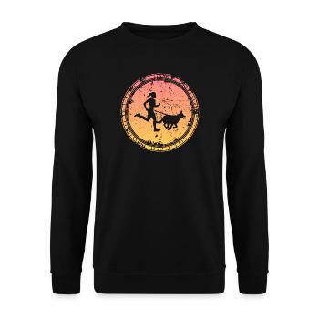 Course de canicross de fond avec des chiennes - Sweat-shirt Unisexe - noir - Devant - Alina (178cm) & Michal (187cm)