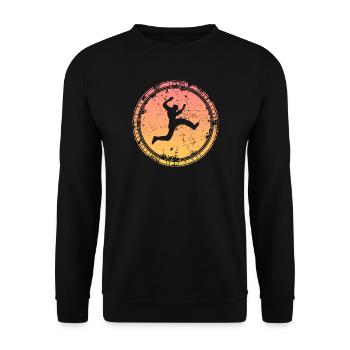 Parkour Läufer Freerunner Retro Freerunning - Unisex Pullover - Schwarz - Vorne - Alina (178cm) & Michal (187cm)