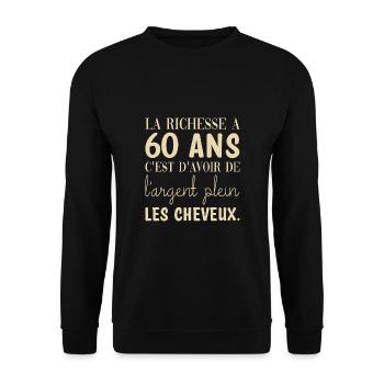 60 ans anniversaire - Sweat-shirt Unisexe - noir - Devant - Alina (178cm) & Michal (187cm)