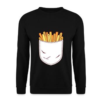 Pommes Frites in Brusttasche Logo Pommes Frites Li - Unisex Pullover - Schwarz - Vorne - Alina (178cm) & Michal (187cm)