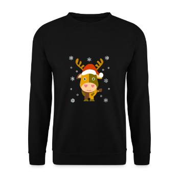 Weihnachtskuh / Santa Cow /Illustration Comicstyle - Unisex Pullover - Schwarz - Vorne - Alina (178cm) & Michal (187cm)