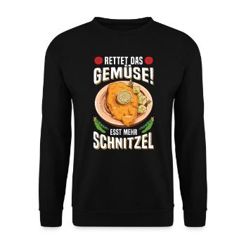 Schnitzel Rettet das Gemüse esst mehr Schnitzel - Unisex Pullover - Schwarz - Vorne - Alina (178cm) & Michal (187cm)