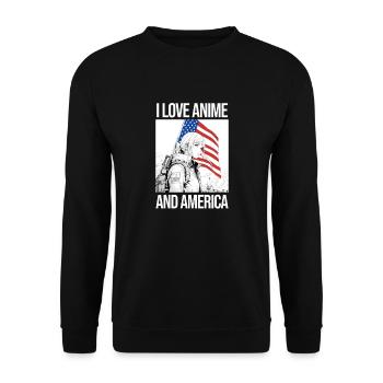 Ich liebe Anime und Amerika - Manga Stil. - Unisex Pullover - Schwarz - Vorne - Alina (178cm) & Michal (187cm)