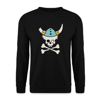 Totenkopf mit Wikingerhelm - Unisex Pullover - Schwarz - Vorne - Alina (178cm) & Michal (187cm)
