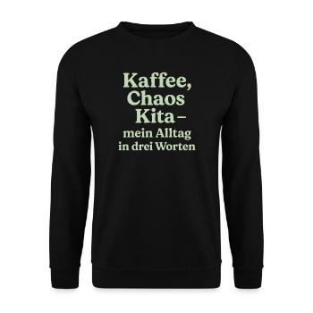 Kaffee Chaos Kita - Salbeigrün - Unisex Pullover - Schwarz - Vorne - Alina (178cm) & Michal (187cm)