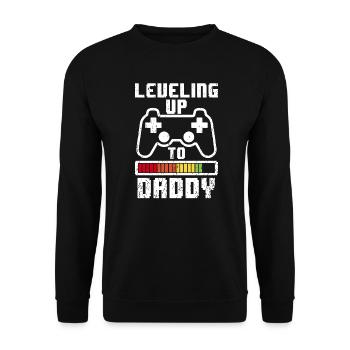 Leveling up to Dad 2019 Vater schwangerschaft Papa - Unisex Pullover - Schwarz - Vorne - Alina (178cm) & Michal (187cm)