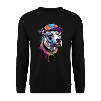 Pitbull Graffiti Hund mit Cap - Unisex Pullover - Schwarz - Vorne - Alina (178cm) & Michal (187cm)