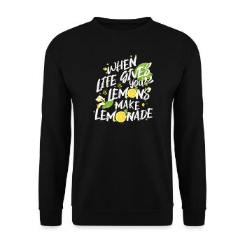 When Life gives you Lemons make Lemonade. Geschenk - Unisex Pullover - Schwarz - Vorne - Alina (178cm) & Michal (187cm)