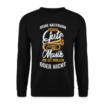 Tuba Musik | Instrument lustige Tuba Sprüche - Unisex Pullover - Schwarz - Vorne - Alina (178cm) & Michal (187cm)