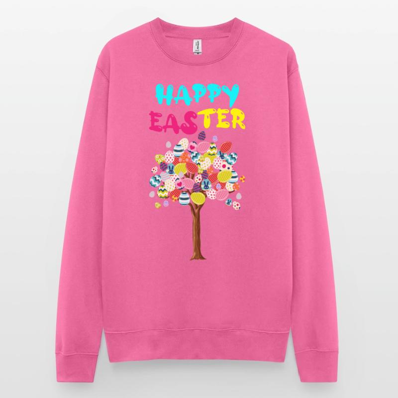 Happy Easter Egg Tree With Easter Rabbit Egg Unisex Pullover