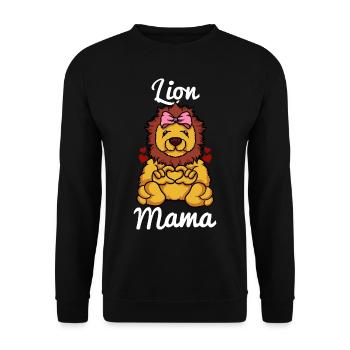 Lion Mama Herz Damen Mädchen Löwen Liebe Löwenmama - Unisex Pullover - Schwarz - Vorne - Alina (178cm) & Michal (187cm)