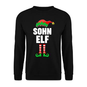 Weinachten Weihnachtself Sohn Elf Elfen - Unisex Pullover - Schwarz - Vorne - Alina (178cm) & Michal (187cm)