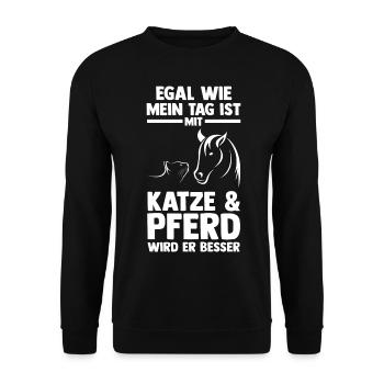 Katzen Pferdeliebhaber Katzenliebhaber Pferde - Unisex Pullover - Schwarz - Vorne - Alina (178cm) & Michal (187cm)