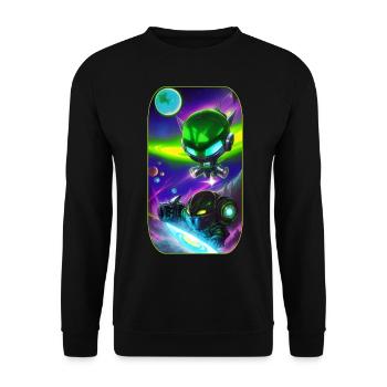 Dessin animé de science-fiction avec des extraterrestres et des astronautes - Sweat-shirt Unisexe - noir - Devant - Alina (178cm) & Michal (187cm)