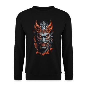 Dämonische Oni Maske Halloween Horror Design - Unisex Pullover - Schwarz - Vorne - Alina (178cm) & Michal (187cm)