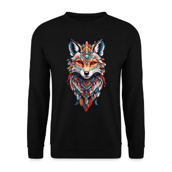 Spirituelles Indianer Fuchs Feder Design Boho Stil - Unisex Pullover - Schwarz - Vorne - Alina (178cm) & Michal (187cm)