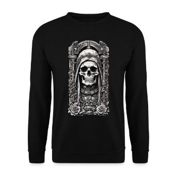 Gothic Eleganz Skelett Vintage Monument - Unisex Pullover - Schwarz - Vorne - Alina (178cm) & Michal (187cm)