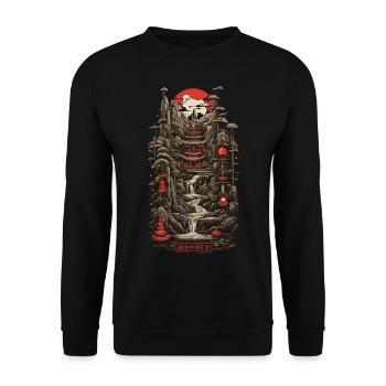Retro Japan Ukiyo-E Ära Landschaft Retro Design - Unisex Pullover - Schwarz - Vorne - Alina (178cm) & Michal (187cm)