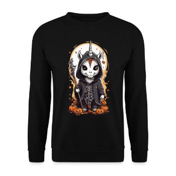 Magisches Halloween Einhorn Zauberer Gothic Stil - Unisex Pullover - Schwarz - Vorne - Alina (178cm) & Michal (187cm)