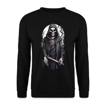 Gothic Grusel Halloween Skelett - Unisex Pullover - Schwarz - Vorne - Alina (178cm) & Michal (187cm)