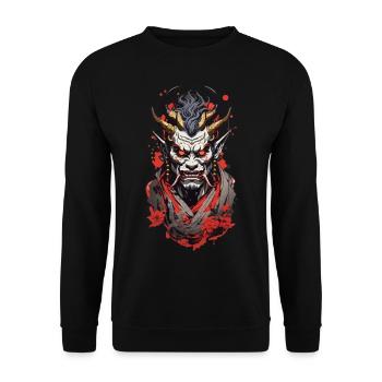 Japanese Oni Demon Retro Manga Design Style - Unisex Sweatshirt - black - Front - Alina (178cm) & Michal (187cm)