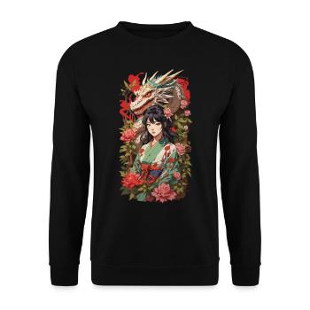 Asian Dragon Anime Aesthetic Girl Design - Unisex Sweatshirt - black - Front - Alina (178cm) & Michal (187cm)