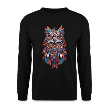 Eulen Mandala Spirit Tier Schamane Feder Design - Unisex Pullover - Schwarz - Vorne - Alina (178cm) & Michal (187cm)