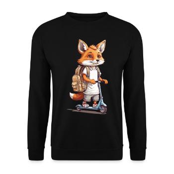 Schulweg Fuchs Einschulung Roller Abenteuer Design - Unisex Pullover - Schwarz - Vorne - Alina (178cm) & Michal (187cm)