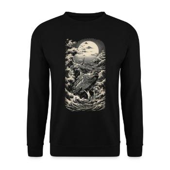 Japan Wave Kanagawa pêche à la ligne Ukiyo-E Style - Sweat-shirt Unisexe - noir - Devant - Alina (178cm) & Michal (187cm)