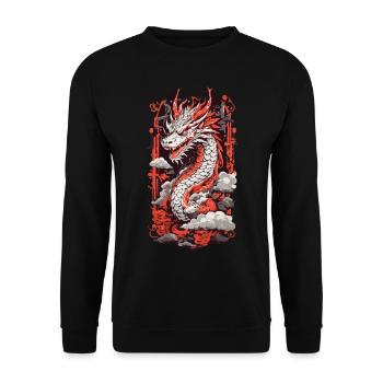 Feuer Drache Japan Ukiyo-E Otaku Kunststil - Unisex Pullover - Schwarz - Vorne - Alina (178cm) & Michal (187cm)
