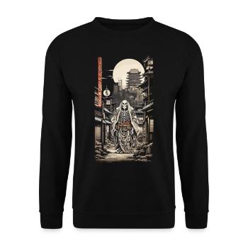 Edo Ukiyo-E Skeleton Yokai Vintage Streetwear - Unisex Sweatshirt - black - Front - Alina (178cm) & Michal (187cm)