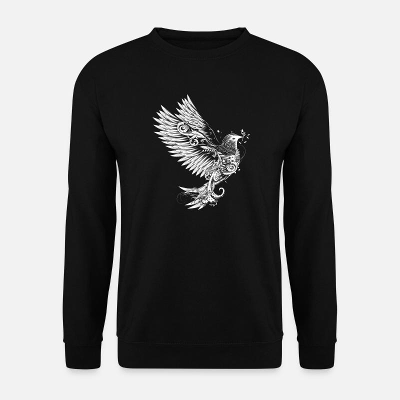 Zeichnung einer ornamental verzierten weißen Taube - Unisex Pullover - Schwarz