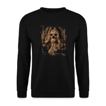 Skull Girl orange - Unisex Pullover - Schwarz - Vorne - Alina (178cm) & Michal (187cm)