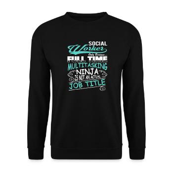 Social Worker Berufsbezeichnung Shirt - Unisex Pullover - Schwarz - Vorne - Alina (178cm) & Michal (187cm)