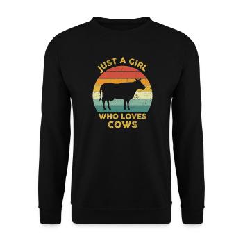 Nur ein Mädchen, das Kühe Vintage liebt - Unisex Pullover - Schwarz - Vorne - Alina (178cm) & Michal (187cm)