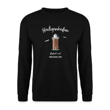 Heiligenhafen Zeichnung des Leuchtturms - Unisex Pullover - Schwarz - Vorne - Alina (178cm) & Michal (187cm)