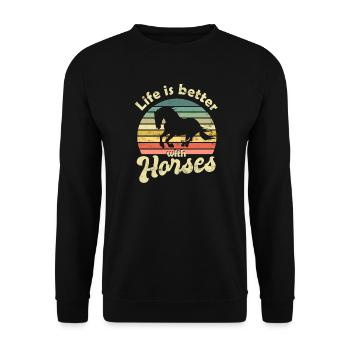 Pferd Pferde - Unisex Pullover - Schwarz - Vorne - Alina (178cm) & Michal (187cm)