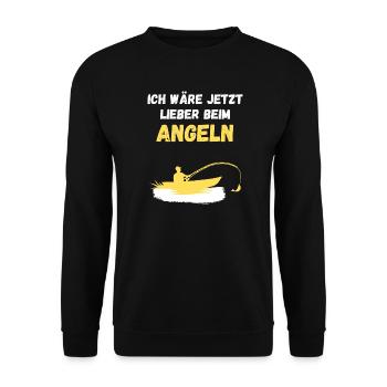 Ich wäre jetzt lieber beim Angeln - Unisex Pullover - Schwarz - Vorne - Alina (178cm) & Michal (187cm)