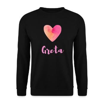 Greta Rosa Herz Mädchen Geschenk Outfit Shirt - Unisex Pullover - Schwarz - Vorne - Alina (178cm) & Michal (187cm)