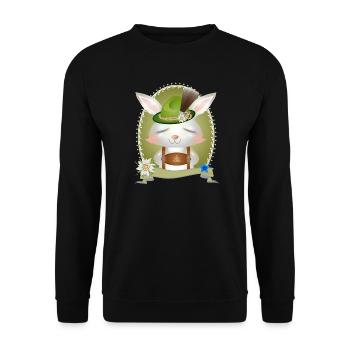 little rabbit in traditional costume with hat and lederhosen - Unisex Sweatshirt - black - Front - Alina (178cm) & Michal (187cm)